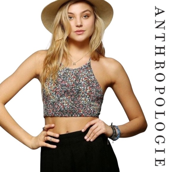 ANTHROPOLOGIE Pins & Needles Floral Smocked Cropped Halter Tank Top - Size XS - Picture 1 of 9